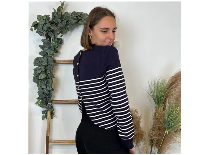 L358- Pull marinière dos ouvert (Tu) (marine)