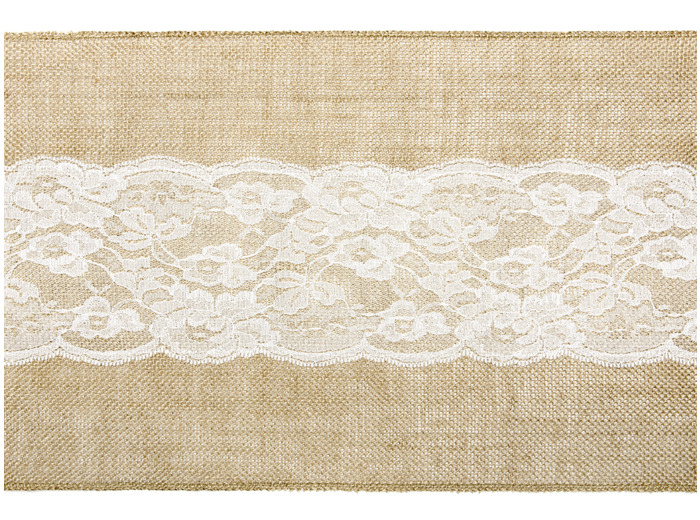 CHEMIN DE TABLE JUTE AVEC POINT CENTRAL 28CM X 2,75M ROULEAU MARRON NATUREL / BLANC