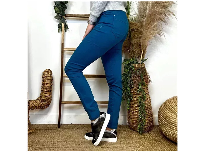 O162- Jean coupe Slim (T34-T44) (bleu pétrole)
