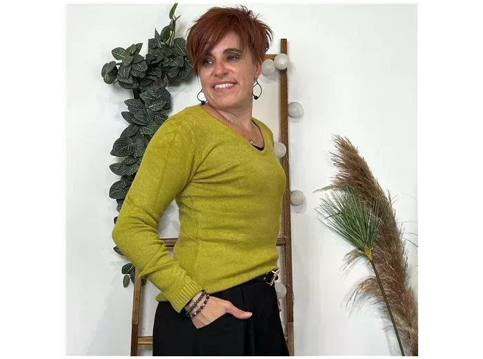Y254- Pull Laine Cachemire "Tricotonic" (les T36&40) (vert anis)