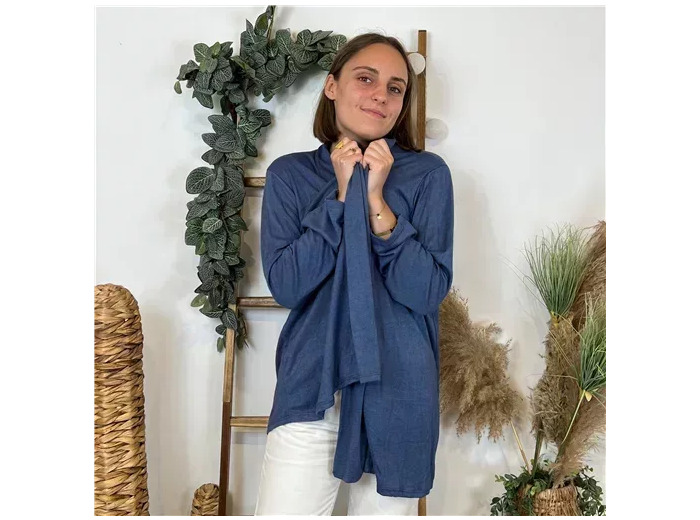 L383- Gilet mi-long (Tu) (bleu indigo)