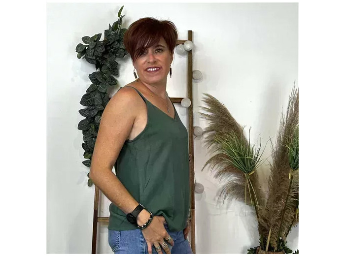 M891- Top, débardeur dos brodé (T36-T40) (vert sapin)