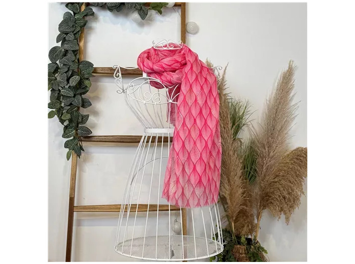 Y525- Foulard Feuilles détails dorés (fuchsia)