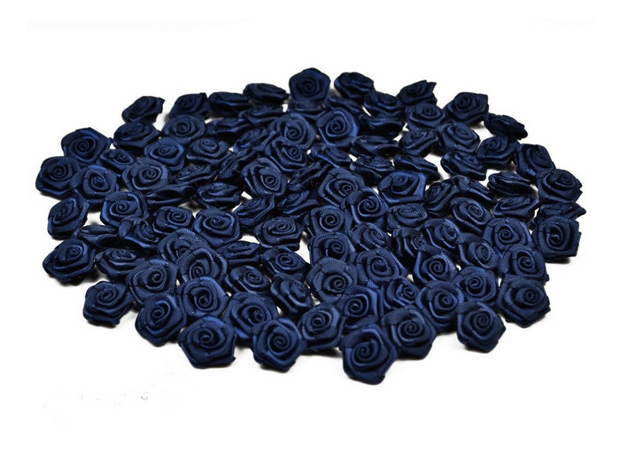 Sachet de 20 petites rose en satin 15 mm BLEU MARINE 370