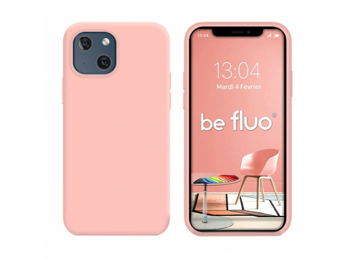 Coque Silicone Moxie BeFluo Fine et Légère pour iPhone 14 Plus, Intérieur Microfibre - Rose clair