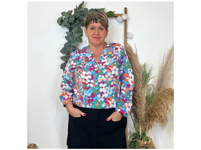 K844- Blouse Christy «Bulles» (T44-T52) (bleu royal)