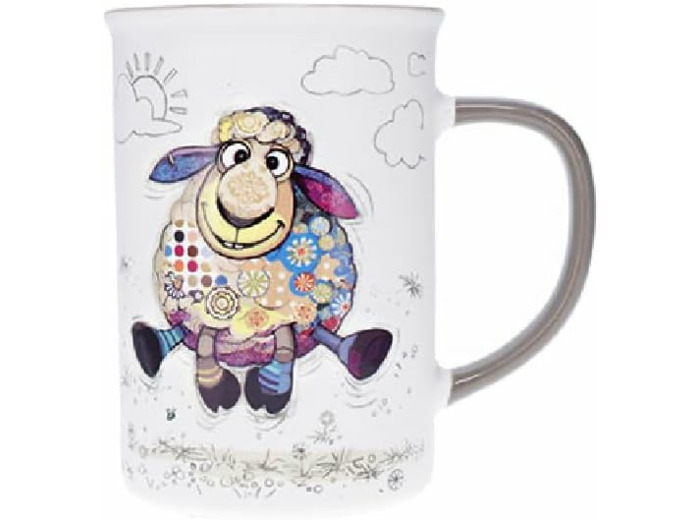 KIUB Grand mug avec des animaux - motif mouton qui court - matière porcelaine fine - contenance 360ML