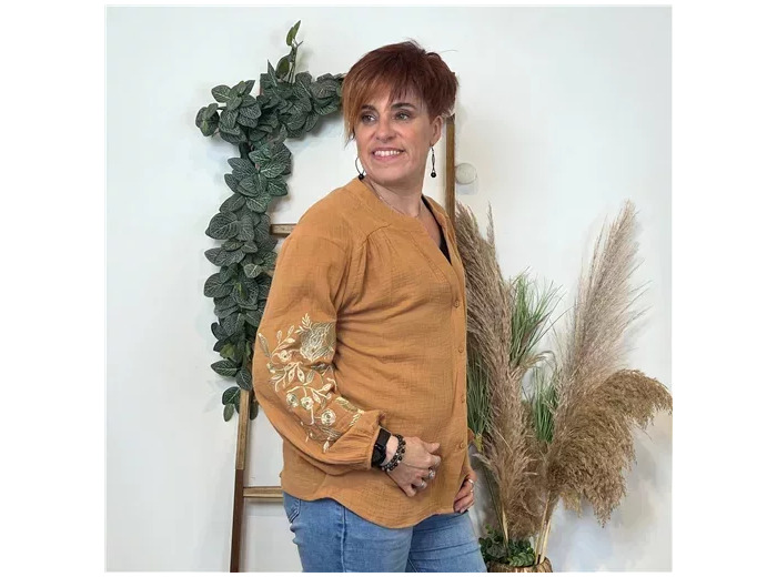 K794- Blouse Coton brodée (T36-T40) (camel)