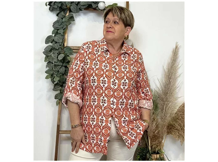 K548- Blouse Fleurie (T42-T46) (orange)