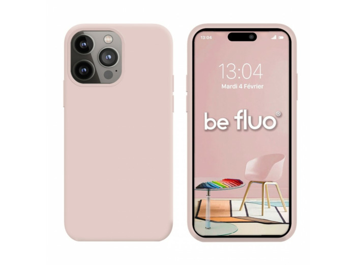 Coque Silicone Moxie BeFluo Fine et Légère pour iPhone 14 Pro Max, Intérieur Microfibre - Rose des sables