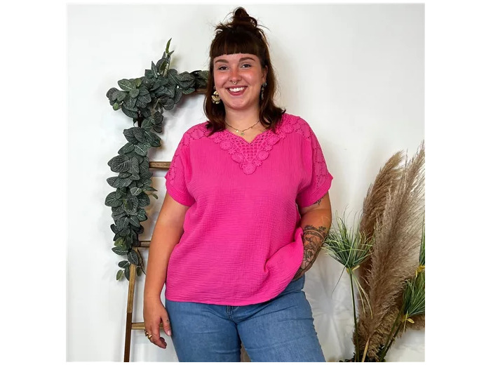 L013- Blouse Brodée coton (GT) 🇮🇹 (fuchsia)