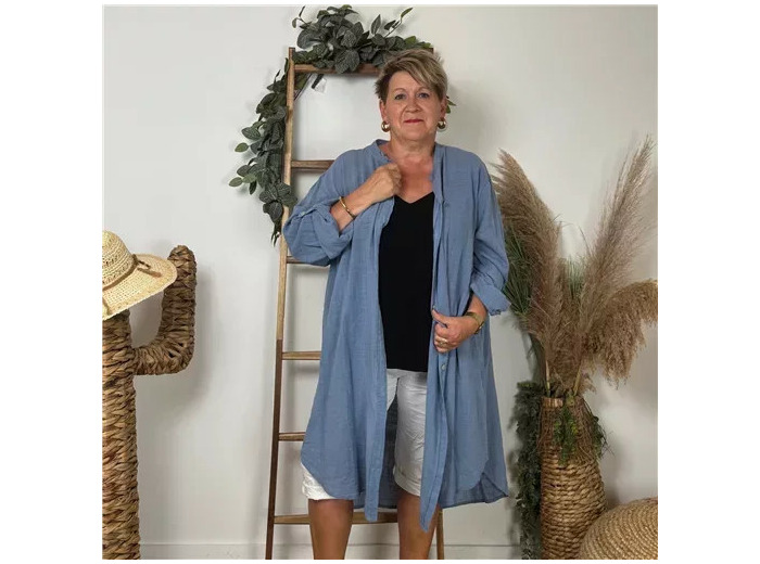 Z305- Chemise Coton Curvy 🇮🇹 (bleu indigo)