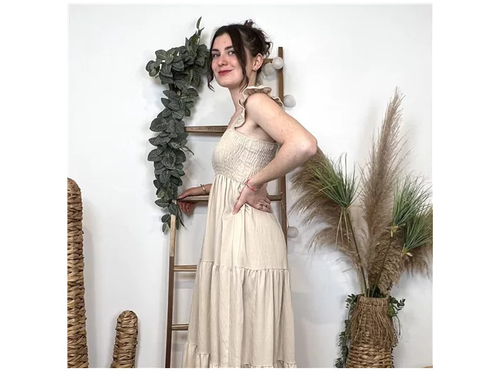 L181- Robe longue Smockée (Tu) 🇮🇹 (beige)