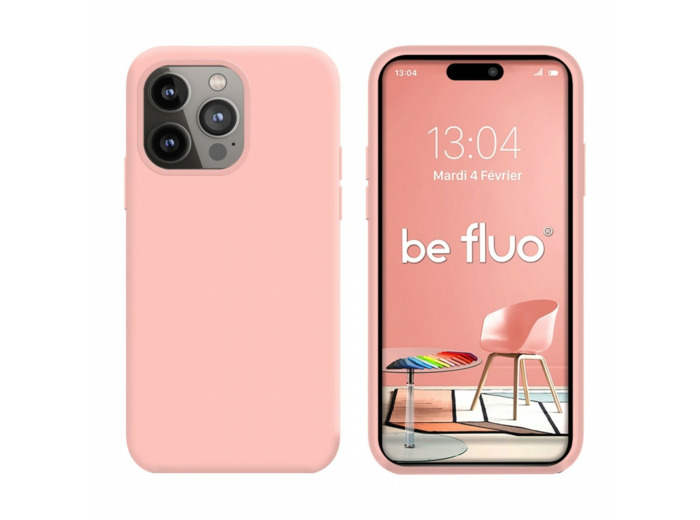 Coque Silicone Moxie BeFluo Fine et Légère pour iPhone 14 Pro Max, Intérieur Microfibre - Rose clair