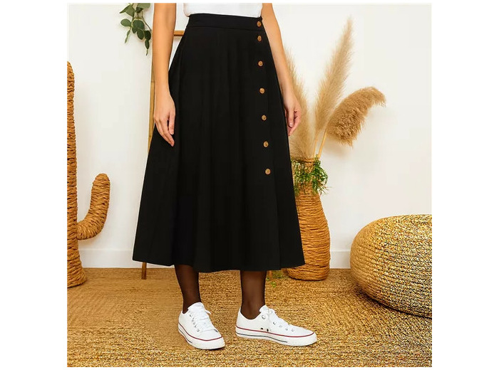 L728- Jupe boutonnée coton « Maëlle » (T36-T38) (noir)