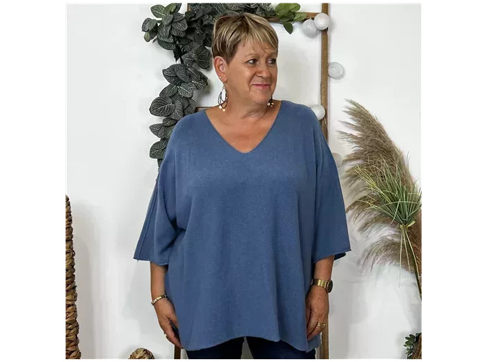 K361- Pull loose Crop-Top (Gt) 🇮🇹 (bleu indigo)