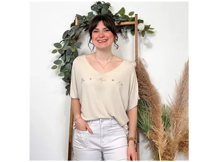 K281- T-Shirt "Oui mais Non" (Tu) 🇮🇹 (beige)