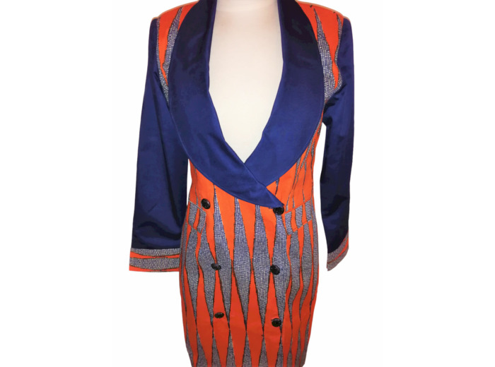 Robe blazer croisée en wax femme manches longues