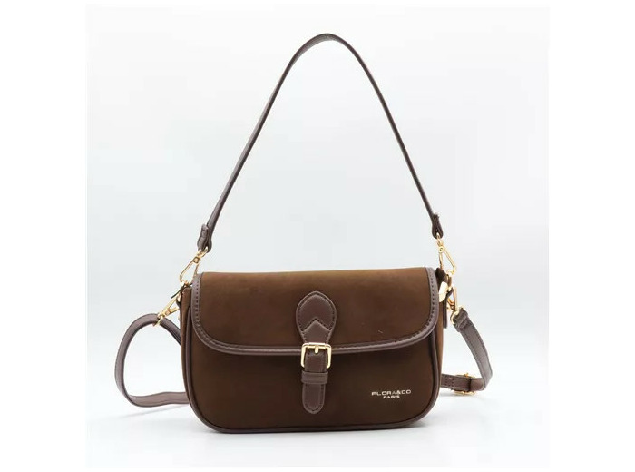 P390- 👜 Sac à main Flora & Co – Aspect daim (marron)