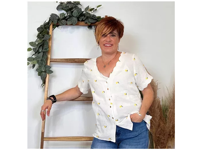 K187- Chemisier Gaze de coton 🍋 (T36-T40) (blanc)