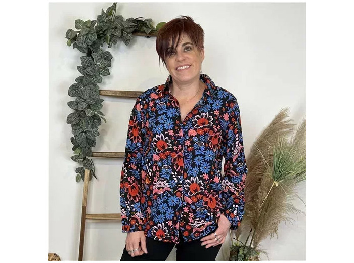 L599- Chemisier Z-One "Bouquet" (T36-T40) (noir)