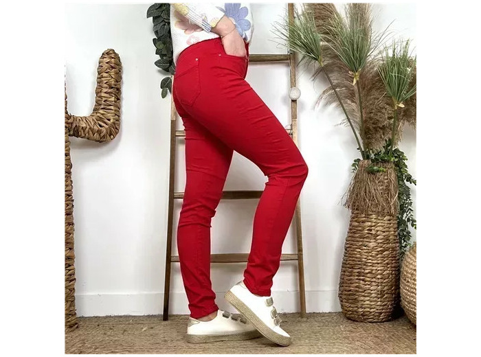 N293- Jean coupe Slim Voggo (T36-T44) (rouge)