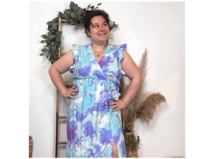 K342- Robe longue Aquarelle (T40-T48) (bleu royal)
