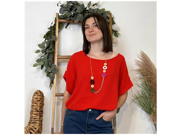 K182- Tunique unie + collier (Tu) 🇮🇹 (rouge)