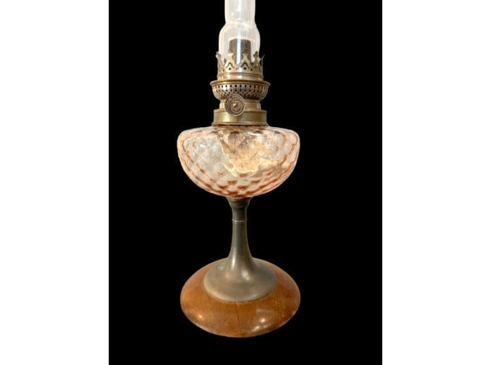 Lampe à pétrole laiton bois LA165