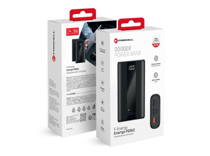 FORCELL F-ENERGY Batterie externe avec câble USB-C vers USB-A 20 000mAh 22.5W