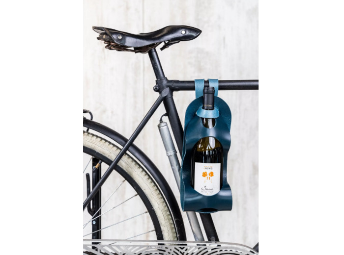Porte bouteille 100% cuir La Bouclée Originale Bleu
