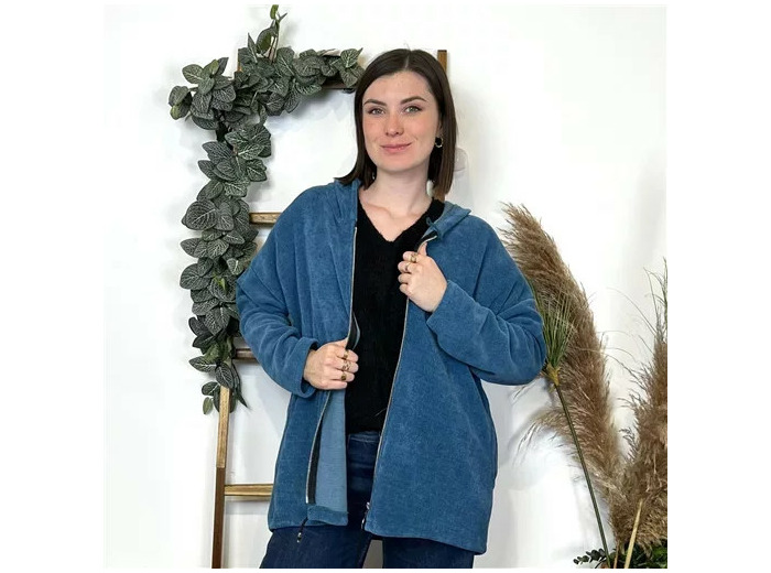 K851- Veste cotelée capuche (Tu) (bleu canard)
