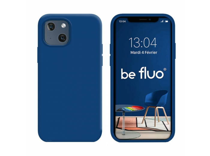 Coque Silicone Moxie BeFluo Fine et Légère pour iPhone 14 Plus, Intérieur Microfibre - Bleu marine