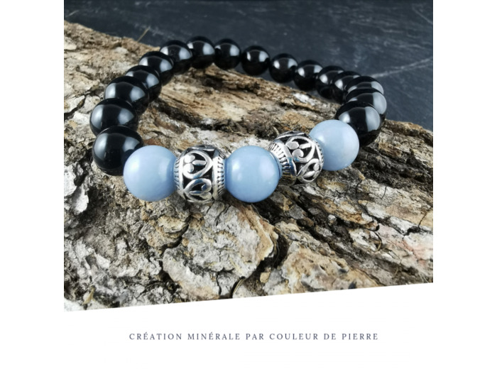 Bracelet Homme Onyx et Angélite