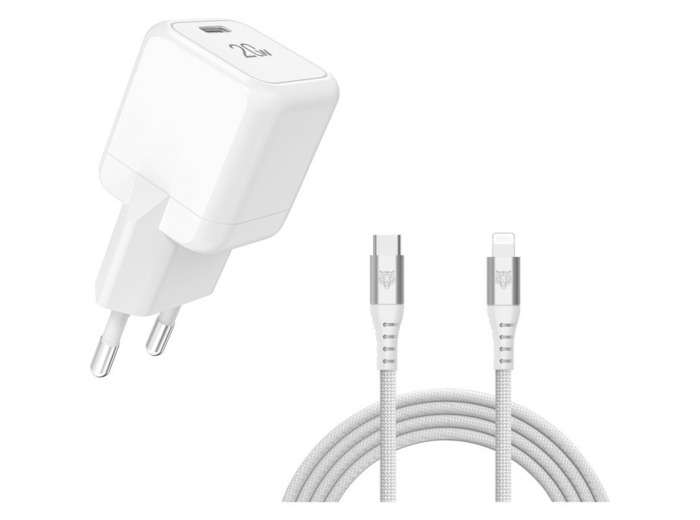 Tiger Lite - TIGER POWER LITE PACK CHARGEUR SECTEUR GAN 20W + CABLE LIGHTNING BLANC