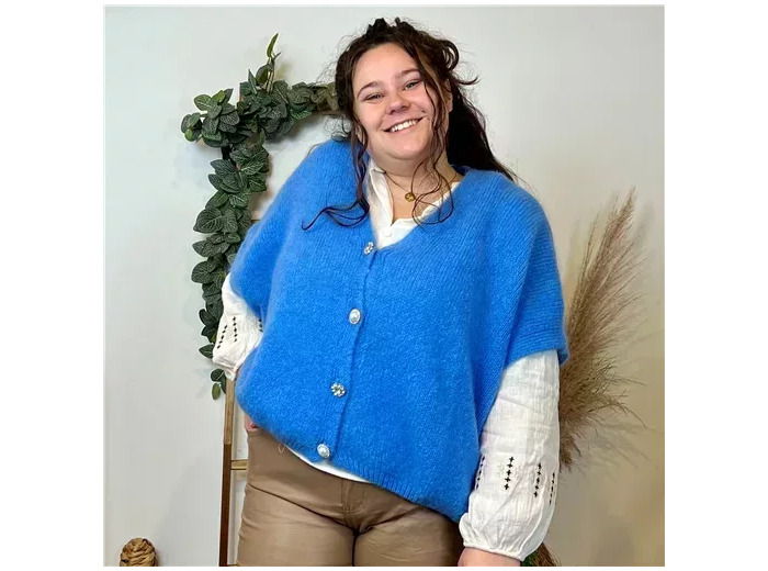 K590- Gilet boutons fantaisies (Gu) (bleu indigo)
