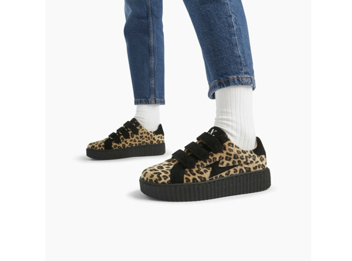 Baskets éclair léopard beige et noir à scratchs - Alia - Vanessa Wu