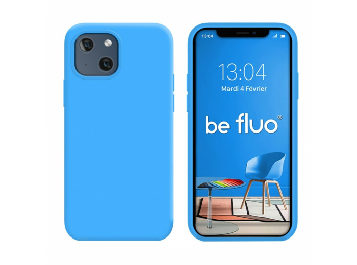 Coque Silicone Moxie BeFluo Fine et Légère pour iPhone 14, Intérieur Microfibre - Bleu clair