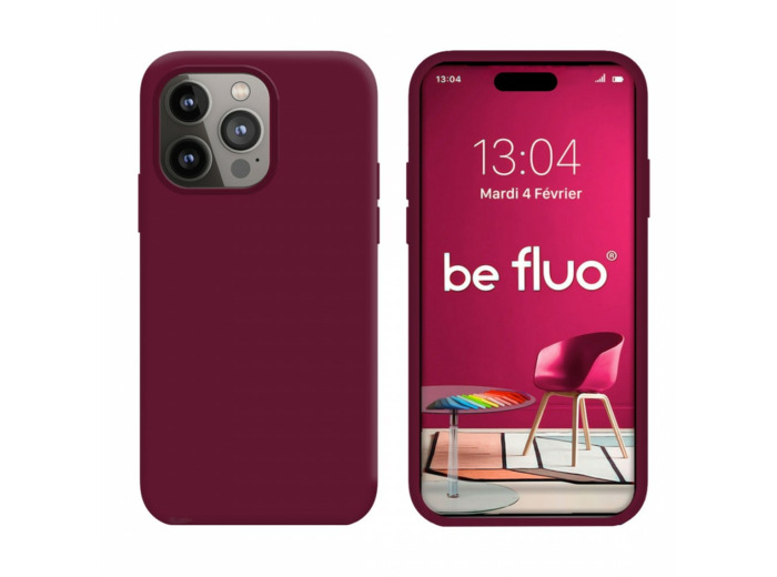 Coque Silicone Moxie BeFluo Fine et Légère pour iPhone 14 Pro Max, Intérieur Microfibre - Lie de vin
