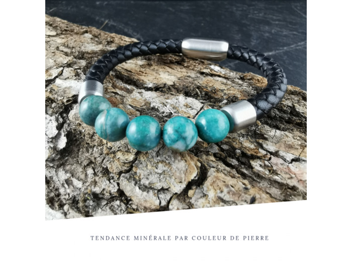 Bracelet Homme Cuir Simple Chrysocolle