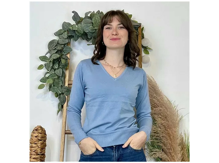 Y372- Pull FIN sans laine «Voggo» (T36-T48) (bleu ciel)