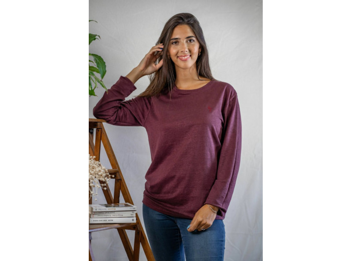 T shirt manches longues en lin bio femme - bordeaux