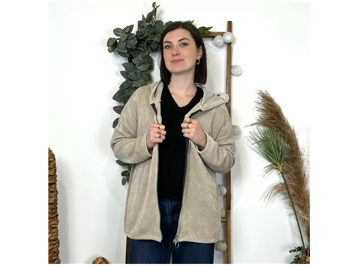 K851- Veste cotelée capuche (Tu) (beige)