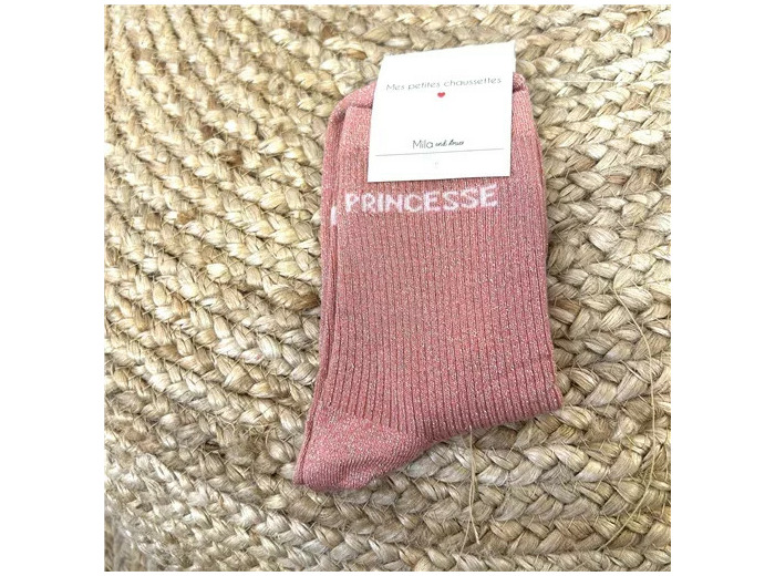 V321- Chaussettes paillettes "Princesse" (rose)