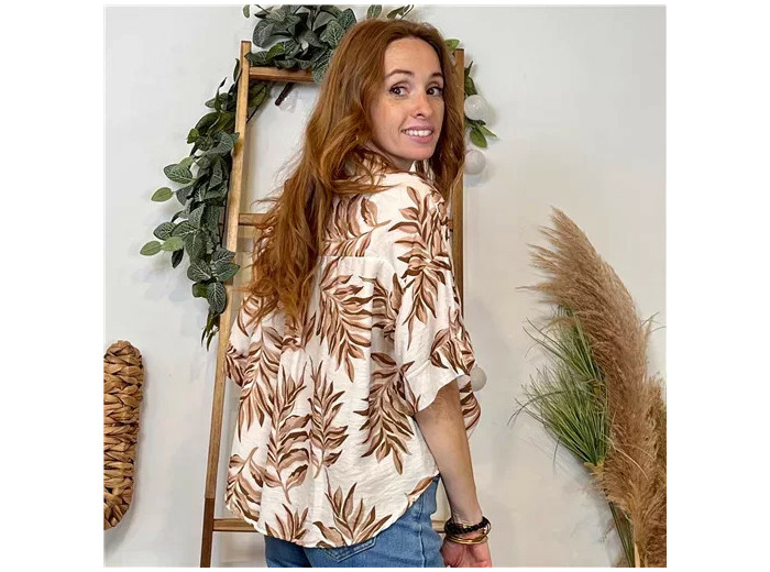 K135- Chemisier fluide imprimé (Tu) 🇮🇹 (beige)