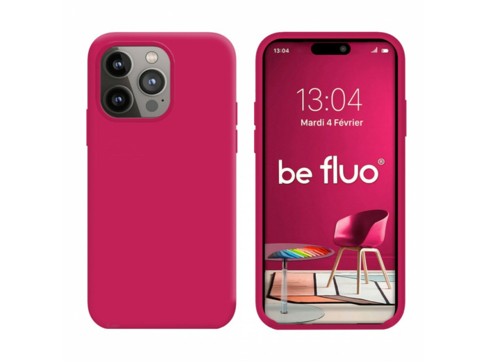 Coque Silicone Moxie BeFluo Fine et Légère pour iPhone 14 Pro, Intérieur Microfibre - Framboise