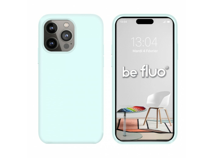 Coque Silicone Moxie BeFluo Fine et Légère pour iPhone 14 Pro, Intérieur Microfibre - Bleu glacier