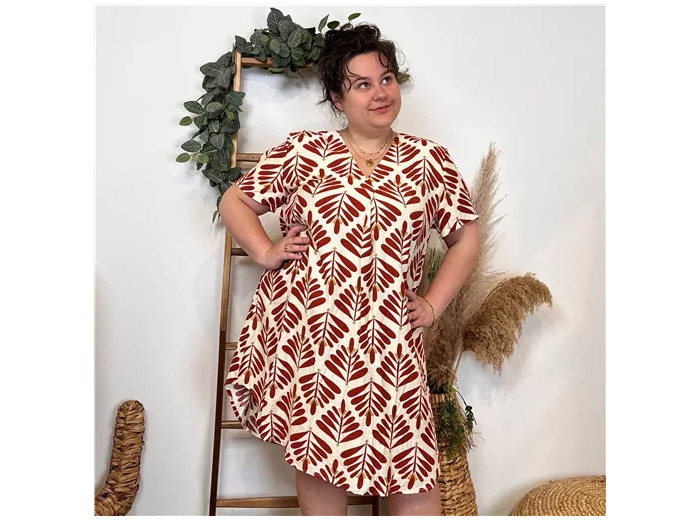 K215- Robe Christy "Fougères (T44-T52) (rouge)
