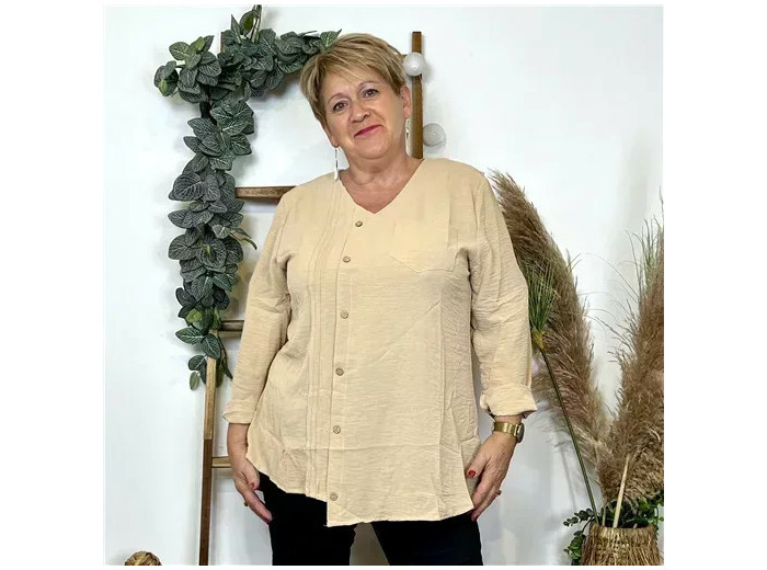 Z347- Tunique Christy à boutons (T44-T52) (beige)