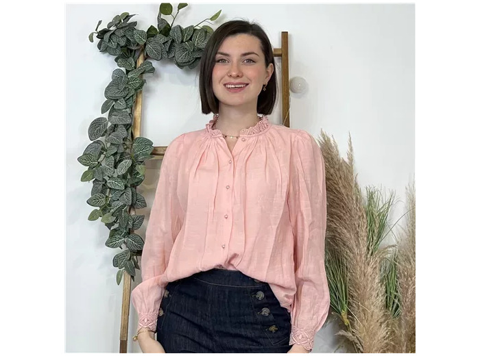 K572- Chemise Y'Coo "Bohême-Chic" (T34-T40) (rose bébé)